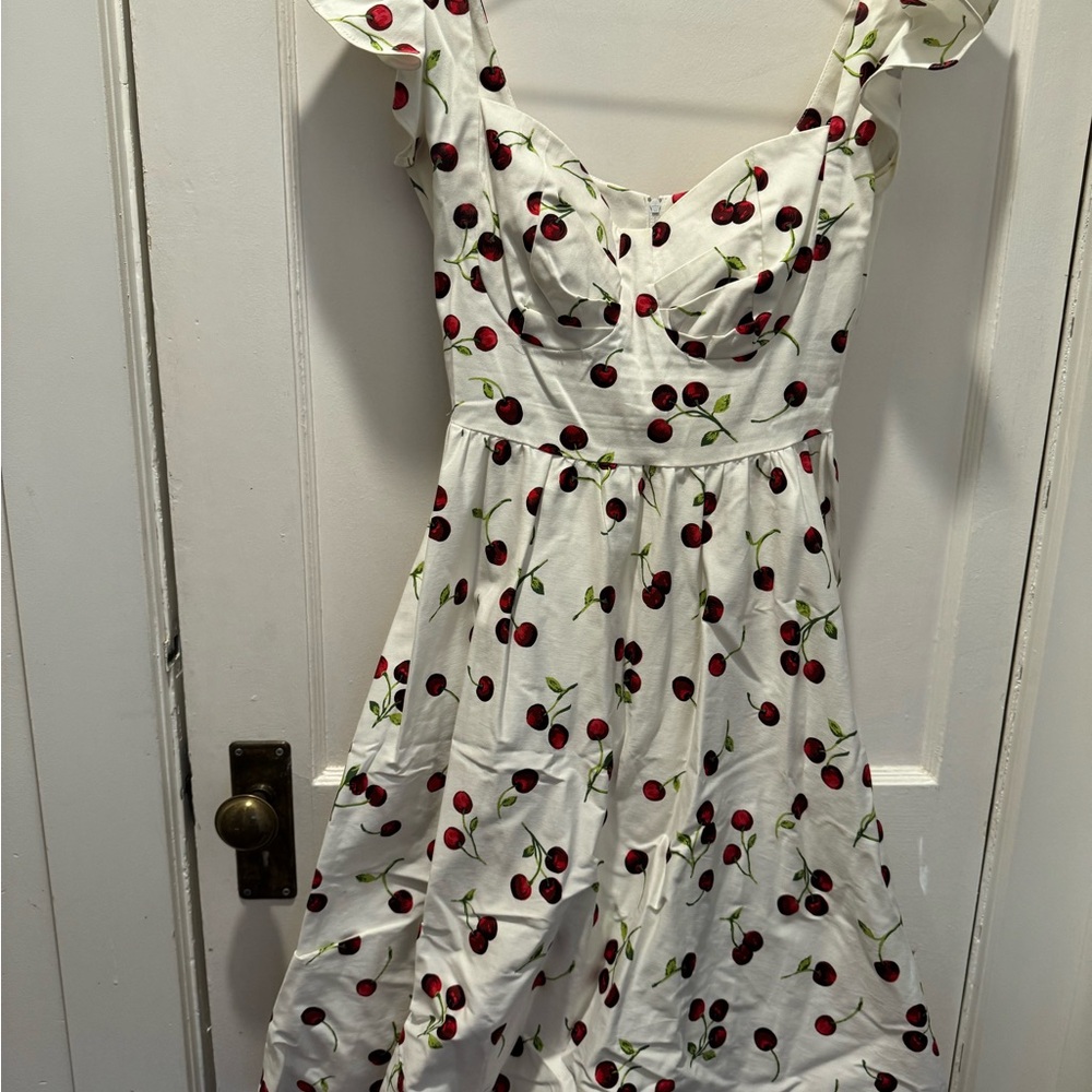 Vintage Inspired White Dress with Cherry Print